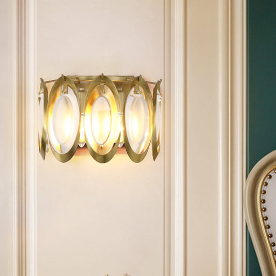 Contemporary Gold Oval Sconce With Cut Crystal Detail - Perfect Wall Fixture For Living Room