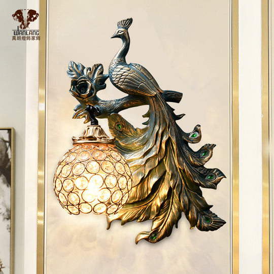 Vintage Bronze Wall Sconce With Phenix Resin Design - Perfect For Living Room / Left