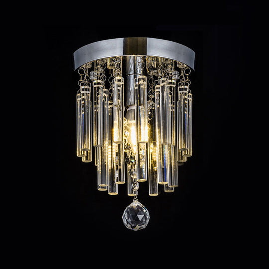 Round Chrome Crystal Bar Flush Mount Ceiling Light - Bare Bulb Flushmount Clear / 10