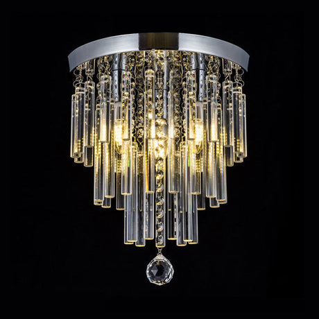 Round Chrome Crystal Bar Flush Mount Ceiling Light - Bare Bulb Flushmount Clear / 14