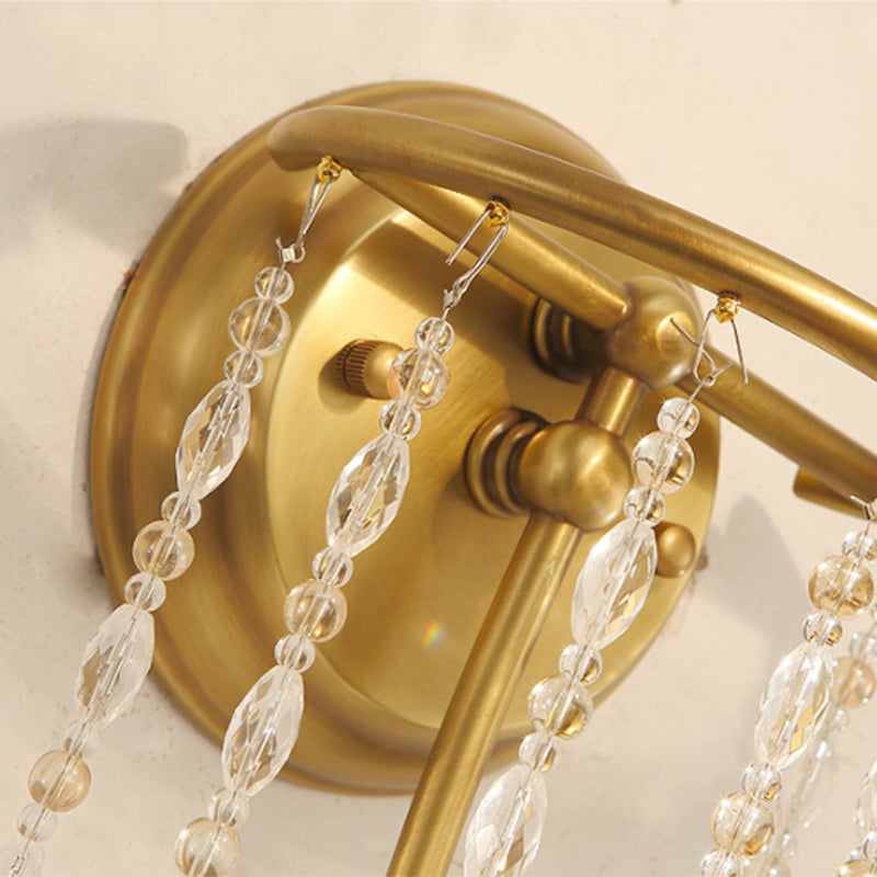 Modern Gold Sconce Light: 1/2 Lights Corridor Wall Lamp With Elegant Metal Candle Design And Crystal