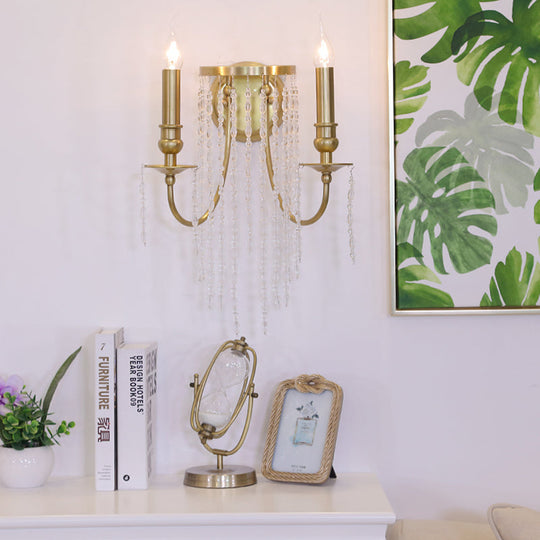 Modern Gold Sconce Light: 1/2 Lights Corridor Wall Lamp With Elegant Metal Candle Design And Crystal