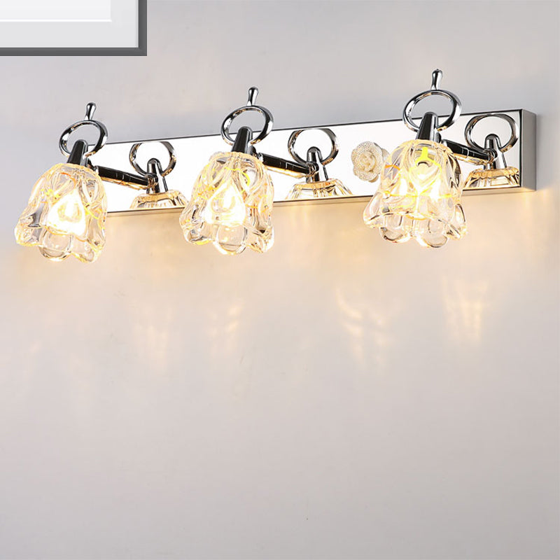 Modern Flower Shade Vanity Wall Light Fixture - Clear Glass Silver Finish 2/3 Lights Ideal For