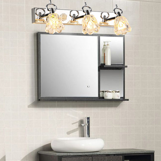 Modern Flower Shade Vanity Wall Light Fixture - Clear Glass Silver Finish 2/3 Lights Ideal For