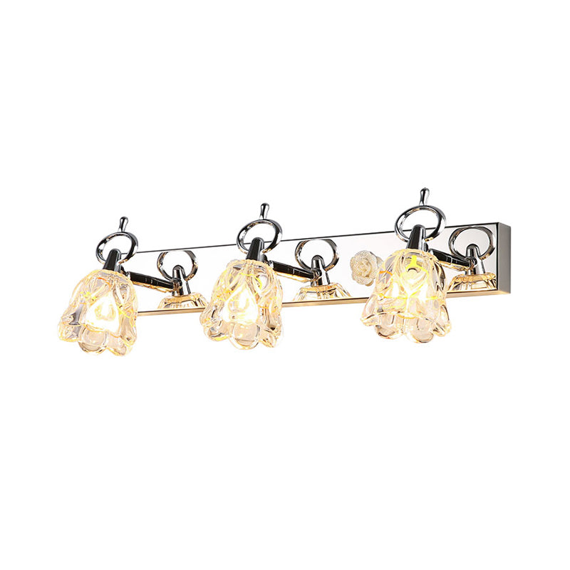 Modern Flower Shade Vanity Wall Light Fixture - Clear Glass Silver Finish 2/3 Lights Ideal For