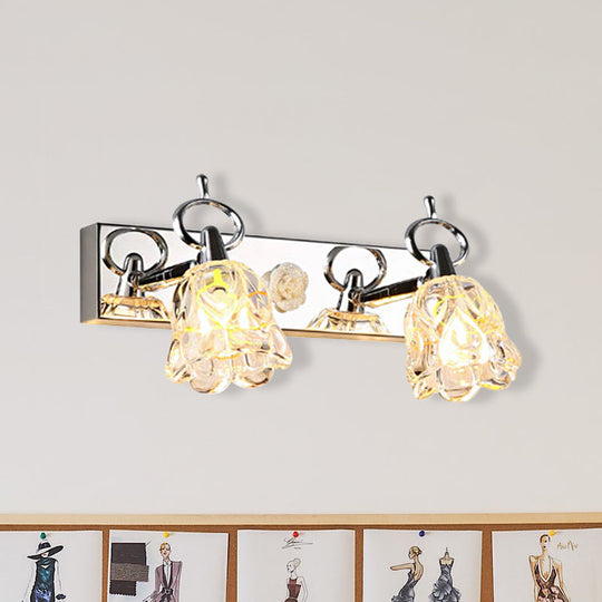 Modern Flower Shade Vanity Wall Light Fixture - Clear Glass Silver Finish 2/3 Lights Ideal For