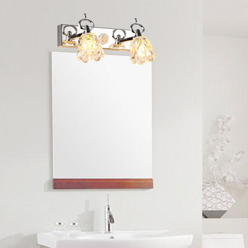 Modern Flower Shade Vanity Wall Light Fixture - Clear Glass Silver Finish 2/3 Lights Ideal For