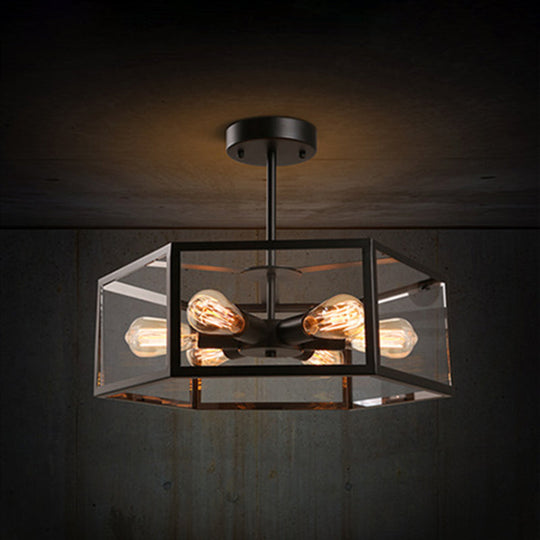 Geometric Retro Industrial Ceiling Flush Mount Light - 6 Metal Lights For Bars