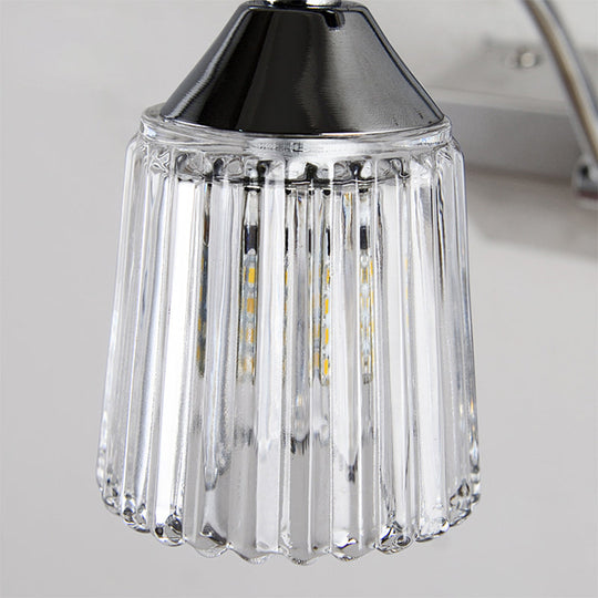 Contemporary Crystal Vanity Light - Fluted Clear Shades Silver Finish 3 Heads Warm/White