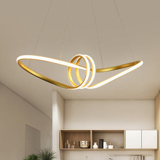 Spiral Metal Chandelier Pendant Light For Modern Living Room Gold / Natural