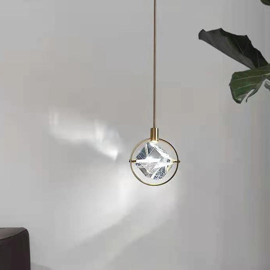 Contemporary Led Crystal Gold Ring Pendant Light Fixture - Elegant Suspension Lamp