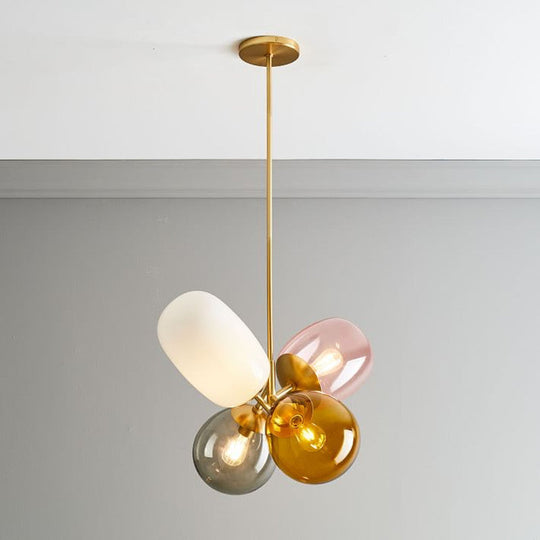Lustre en verre moderne avec plusieurs pendentifs elliptiques et 4 lumières colorées