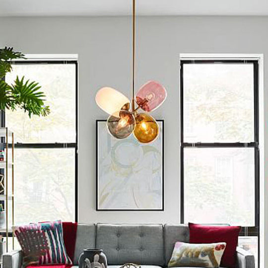 Lustre en verre moderne avec plusieurs pendentifs elliptiques et 4 lumières colorées