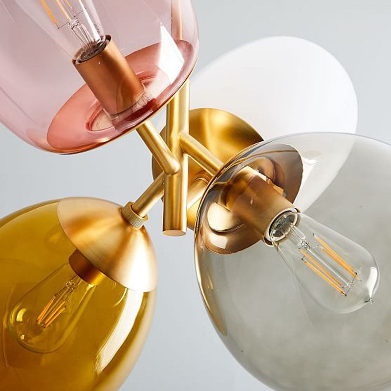 Lustre en verre moderne avec plusieurs pendentifs elliptiques et 4 lumières colorées
