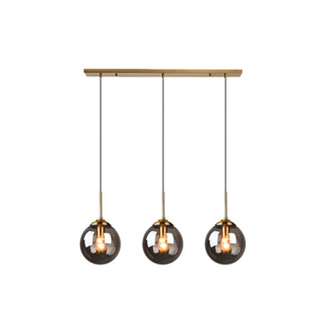 Modern Minimalist Glass Sphere Pendant Light Fixture For Indoor Ceiling Smoke Gray / Linear