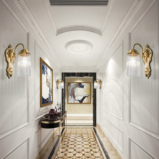 Simple Crystal Rod Wall Mount Light - Gold Sconce For Corridor
