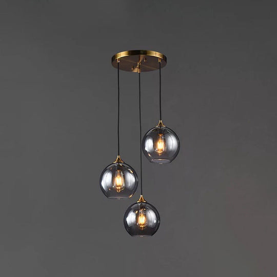 Contemporary Blown Glass Sphere Pendant Lights For Bedrooms Smoke Gray / Round