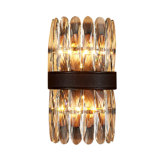 Modern Crystal Wall Sconce Light - Black Cylinder Block Fixture (2/4 Lights)
