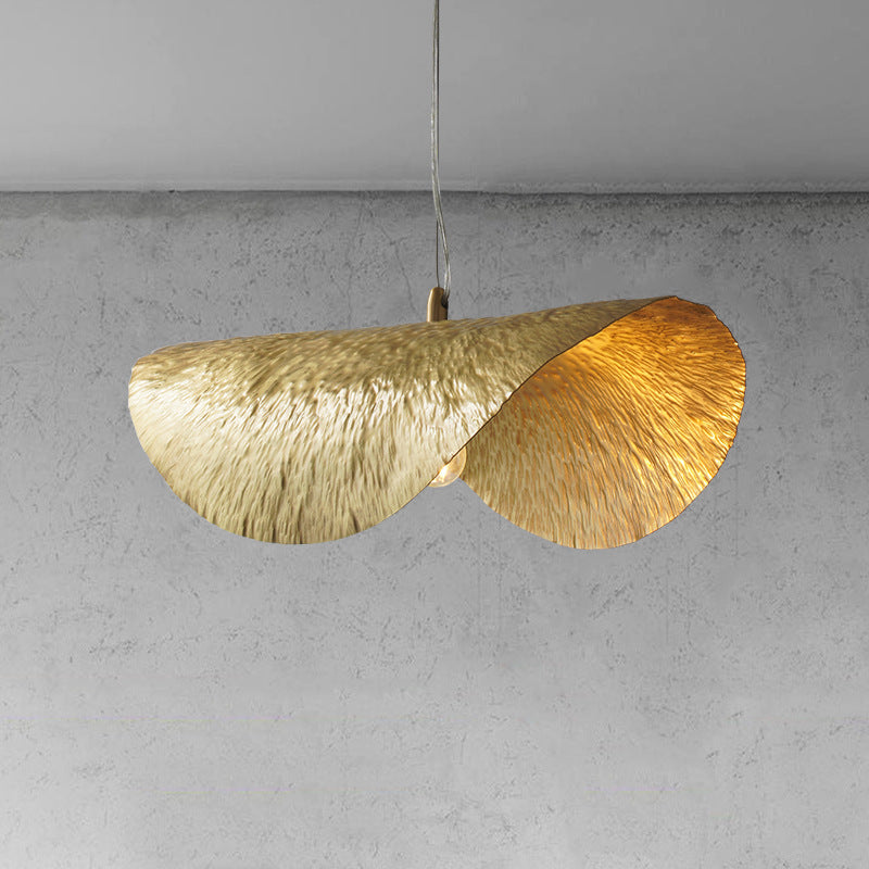 Mid-Century Gold Lotus Leaf Ceiling Pendant For Restaurants - 1 Light Metal Hanging Lamp