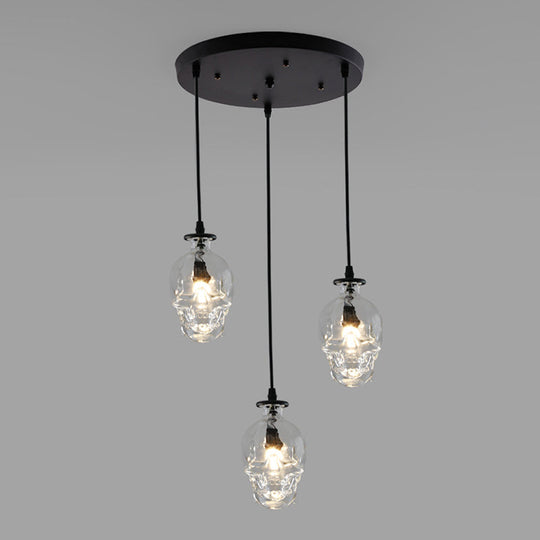Skull Shaped Vintage Glass Hanging Lamp - Clear Pendant Light For Restaurants And More