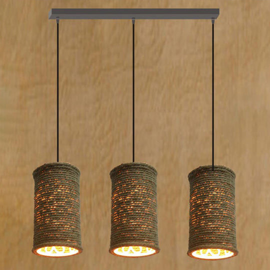 Rustic Beige Pendant Lighting With Creative Rope Design - Ideal For Restaurants / Linear