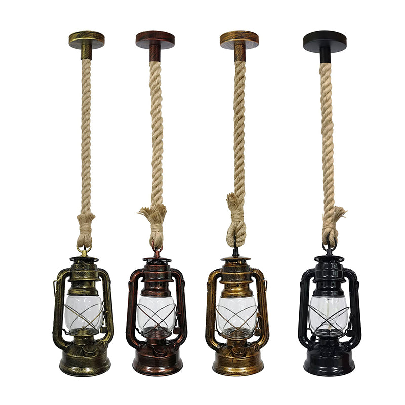 Industrial Vintage Hemp Rope Horse Lamp Chandelier For Restaurants - Metal Hanging Fixture