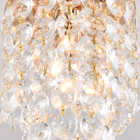 Golden Cylinder Crystal Semi - Flush Ceiling Light With Simplicity Design