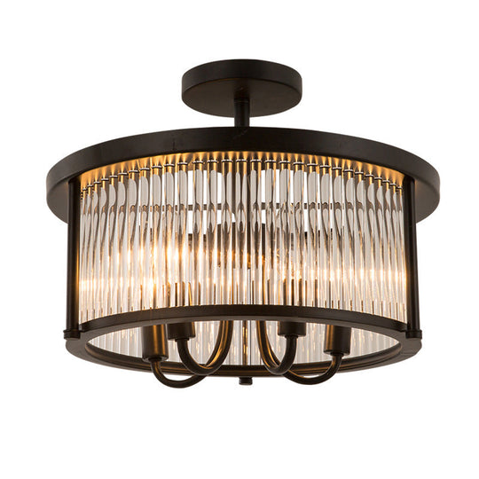 Contemporary Crystal Round Flushmount - 4 - Light Black Semi Flush Lamp For Living Room