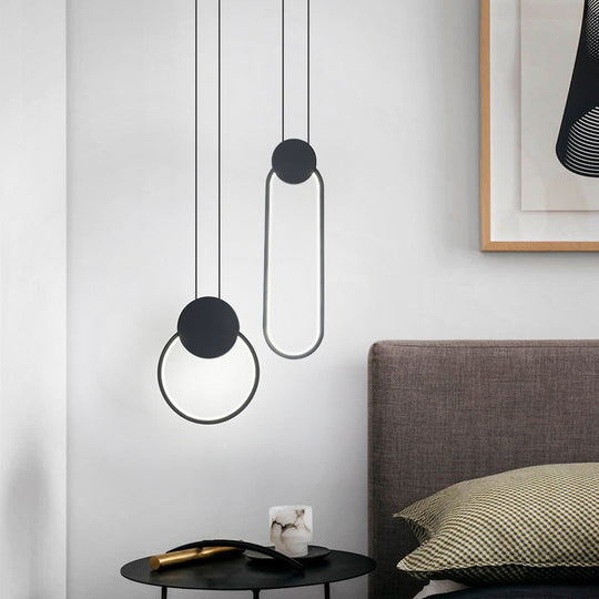 Contemporary Led Ceiling Pendant With Black Metal Ring - Bedside Lamps For Modern Bedrooms
