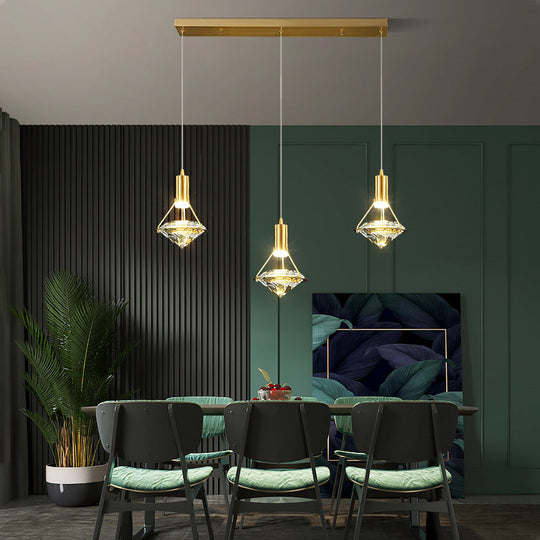 Modern Brass Crystal Pendant Light With Diamond Design - Led Bedroom Ceiling Lighting