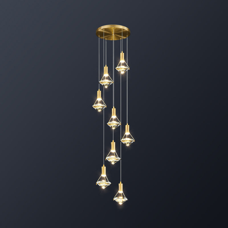 Modern Brass Crystal Pendant Light With Diamond Design - Led Bedroom Ceiling Lighting 8 /