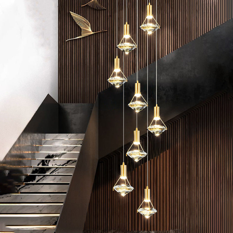 Modern Brass Crystal Pendant Light With Diamond Design - Led Bedroom Ceiling Lighting