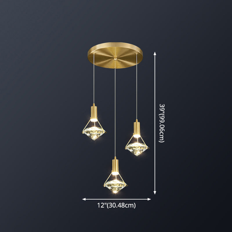 Brass Crystal Pendant Light With Led Modern Diamond Ceiling Lighting For Bedroom