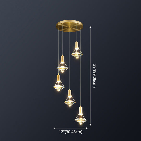 Brass Crystal Pendant Light With Led Modern Diamond Ceiling Lighting For Bedroom