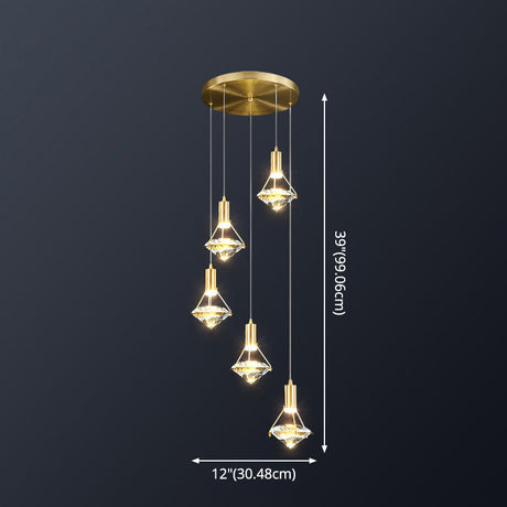 Modern Brass Crystal Pendant Light With Diamond Design - Led Bedroom Ceiling Lighting