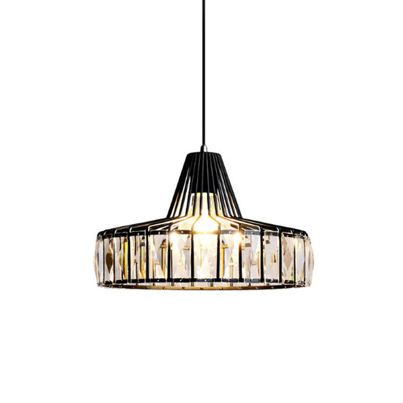 Modern Crystal Pendant Light With Black Metal Frame - Ideal For Dining Room Ceiling / 12.5