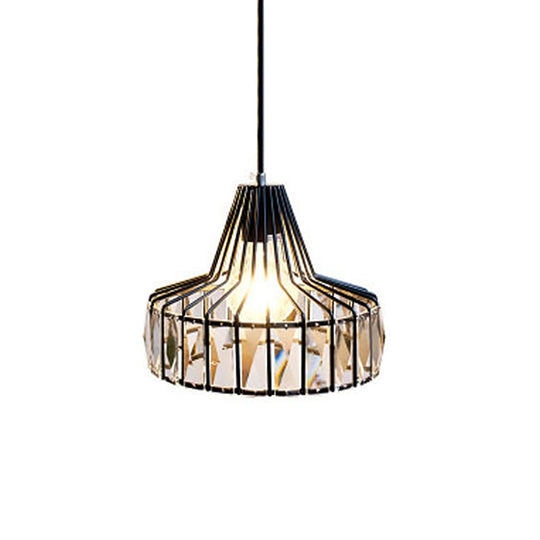 Modern Crystal Pendant Light With Black Metal Frame - Ideal For Dining Room Ceiling / 10