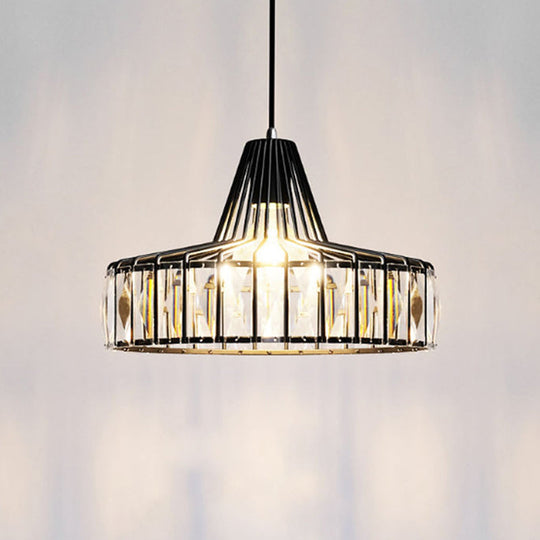 Black Metal Frame Crystal Pendant Light For Dining Room - Modern Ceiling Hanging Fixture