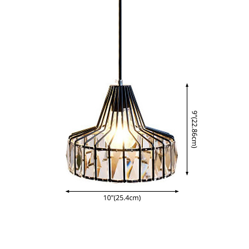 Black Metal Frame Crystal Pendant Light For Dining Room - Modern Ceiling Hanging Fixture