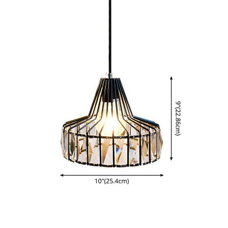 Modern Crystal Pendant Light With Black Metal Frame - Ideal For Dining Room Ceiling