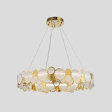 Crystal Bedroom Pendant Ceiling Light With Brass Finish Metal Fixture & Glass Shade - Large Size /