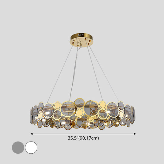 Brass Finish Crystal Pendant Ceiling Light With Glass Shade For Spacious Bedrooms