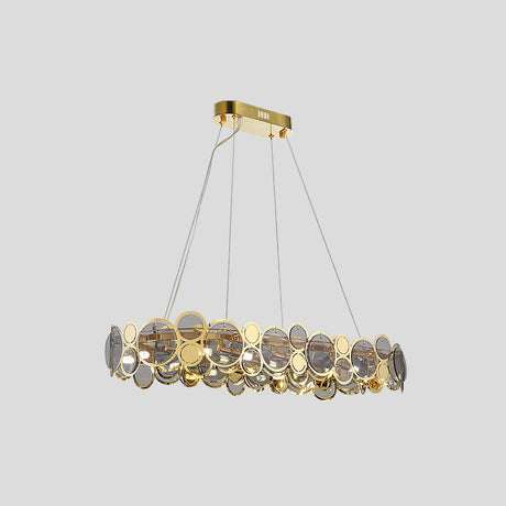 Crystal Bedroom Pendant Ceiling Light With Brass Finish Metal Fixture & Glass Shade - Large Size /