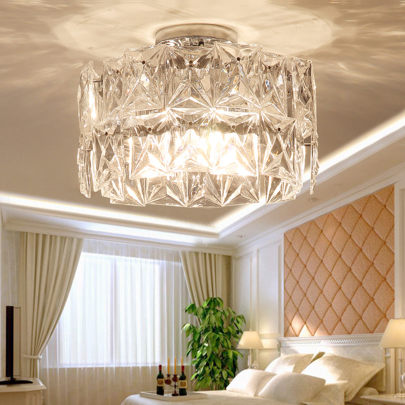 6 - Light Clear Crystal Cubic Ceiling Flush Mount For Bedroom Simplicity