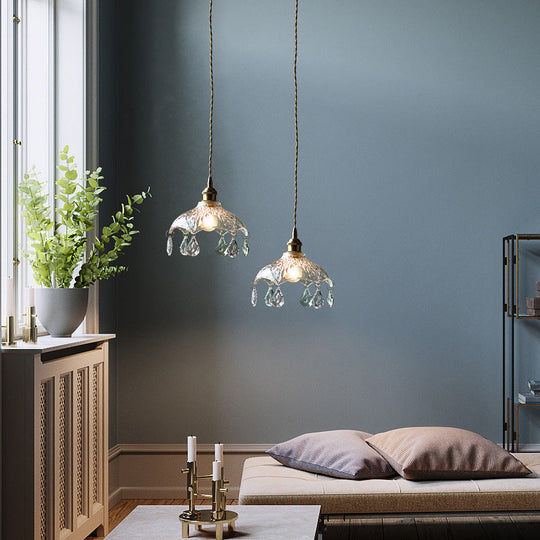 Brass Finish Crystal Mini Pendant Light With Glass Lamp Socket For Coffee Shop