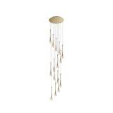 Modern Brass Crystal Hanging Led Pendant Lights - Long Cone Cascade Design For Stairwell 15 /