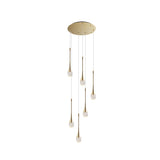 Modern Brass Crystal Hanging Led Pendant Lights - Long Cone Cascade Design For Stairwell 6 /