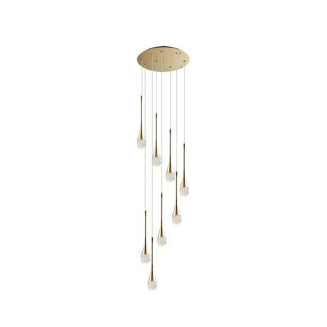Modern Brass Crystal Hanging Led Pendant Lights - Long Cone Cascade Design For Stairwell 8 /