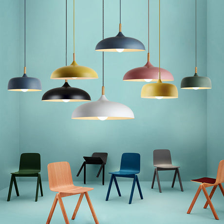 Modern Led Macaron Color Ceiling Pendant Light With Wood Lamp Socket