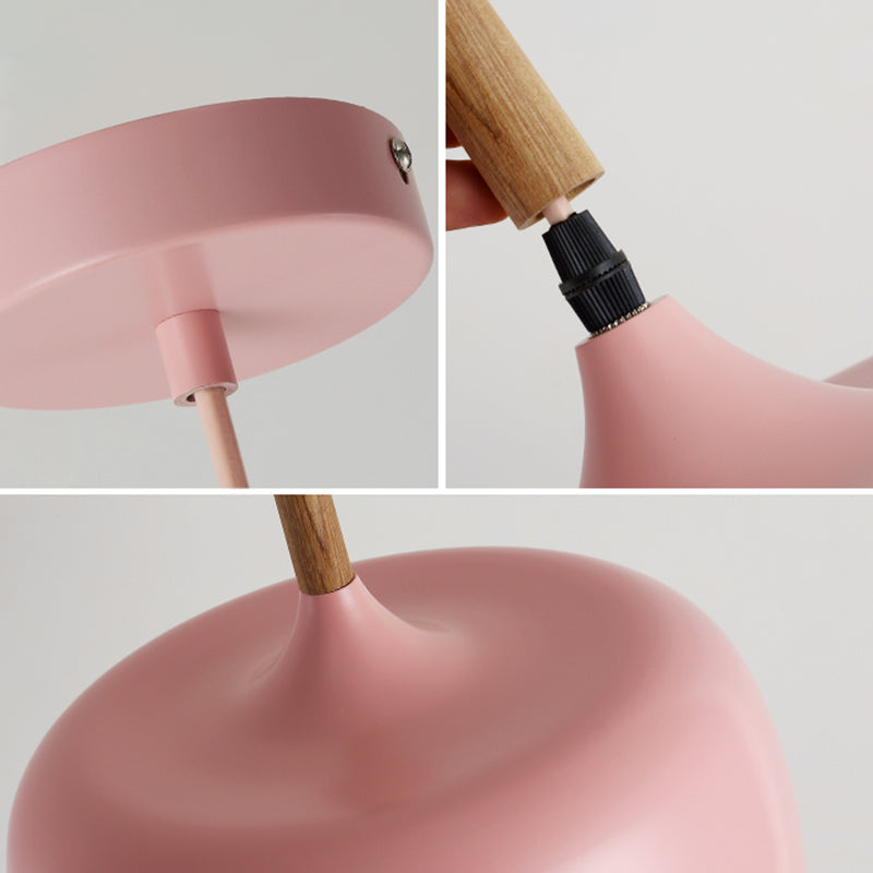 Modern Led Ceiling Pendant Light With Wood Lamp Socket - Macaron Color Option